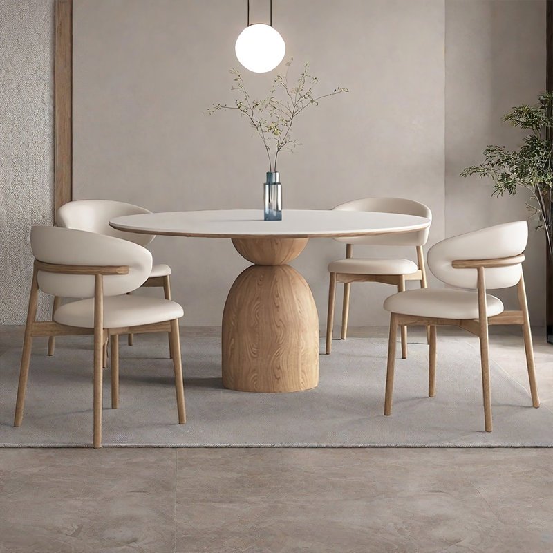 Simple Solid Wood Rock Slab Round Dining Table Sets