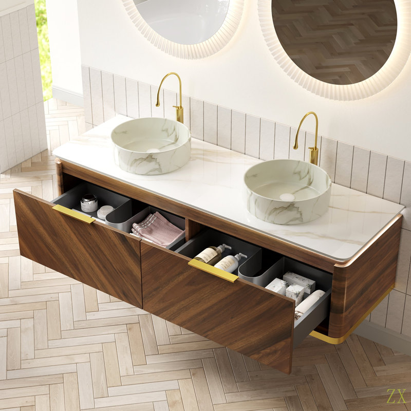 Meuble-lavabo et évier de salle de bain DIPA, Noyer foncé, 60"