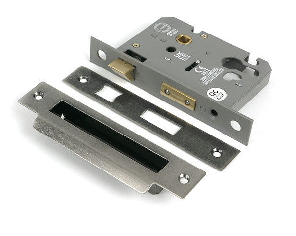 Polished Bronze 3" Euro Profile Sash Lock, Pewter Patina