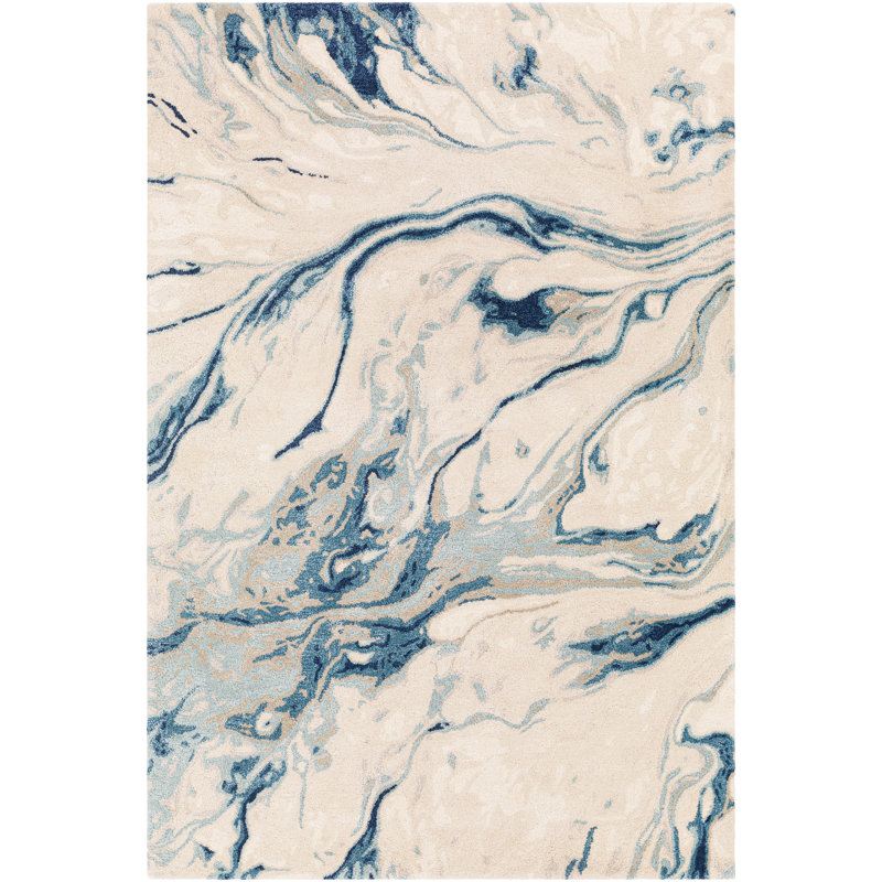Tapis bleu touffeté à la main Kavita, Rectangle de 10 pi x 14 pi