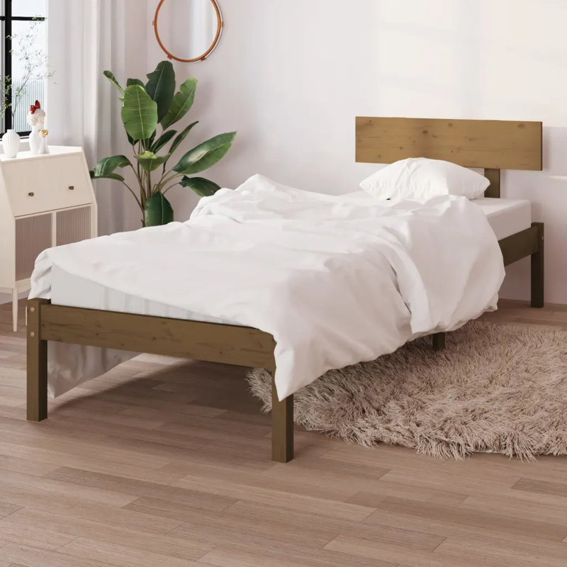 Bed Frame Solid Wood, honey brown, Single (3')