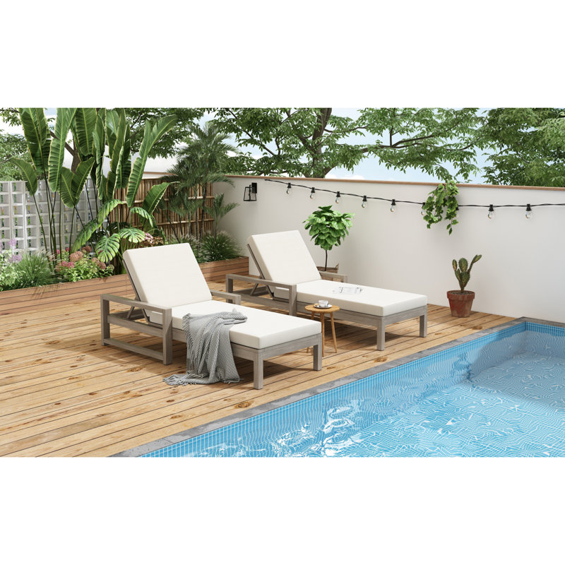 Trexm Outdoor Lounge Chairs Set Of 2, 5-Position Chaise Lounge Outdoor, Patio Chaise Lounge With Cushion & Adjustable Backrest, Pool Lounge Chairs Set Of 2 For Backyard, Deck, And Lawn
