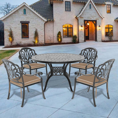 5-Piece Set Of Cast Aluminum Patio Furniture With Cushions