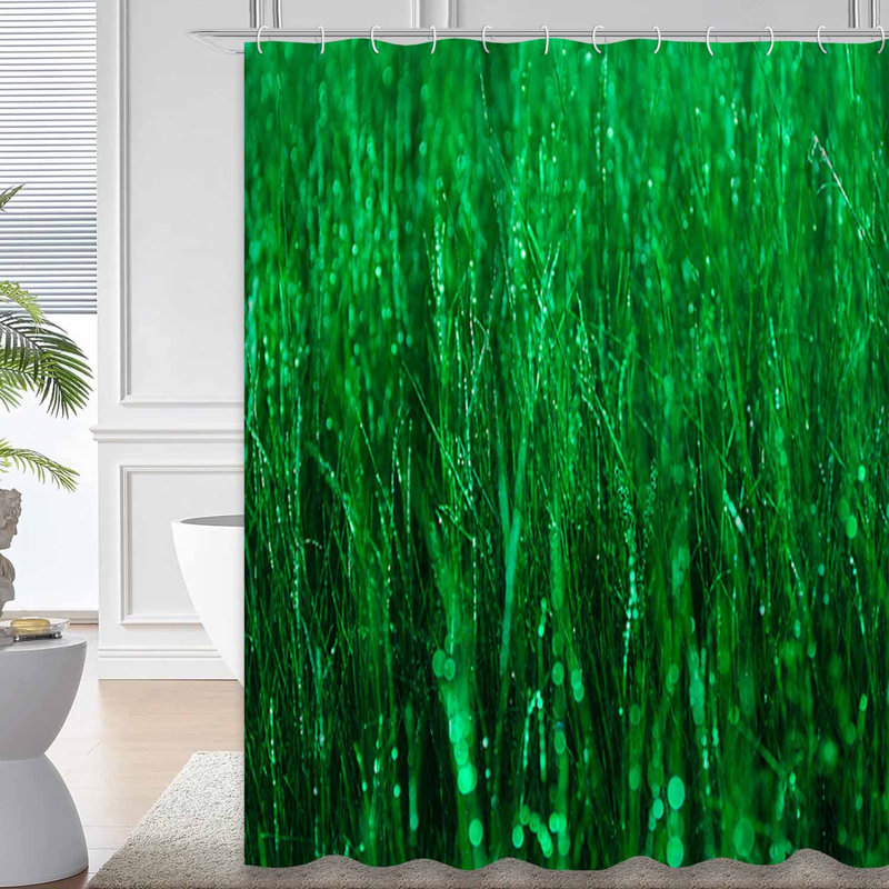 Rideau de douche imperméable avec 12 crochets Grass, L 72 po x l 72 po