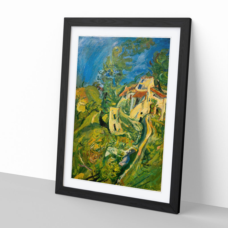 Landscape Town View by Chaim Soutine - Picture Frame Painting, Black Framed, 90cm H x 65cm W x 2cm D