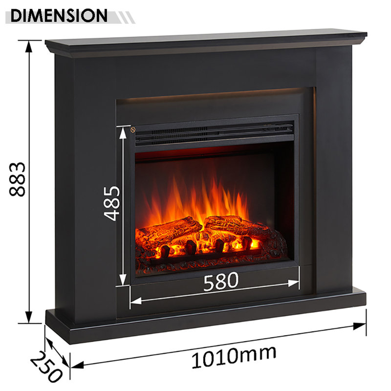 FLAMME Mardella Electric Fireplace with surround with 2kW Fireplace Heater Multiple Colours Available, Black