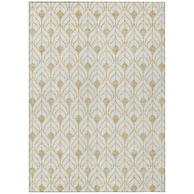 Tapis intérieur / extérieur géométrique lavable 9 pi x 12 pi doré et beige