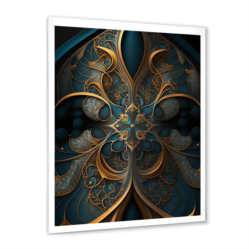 Fractal Universe in Retro Gold and Teal I - Fractals, art mural encadré, H 44 po x l 34 po x P 1,5 po, Cadre simple blanc