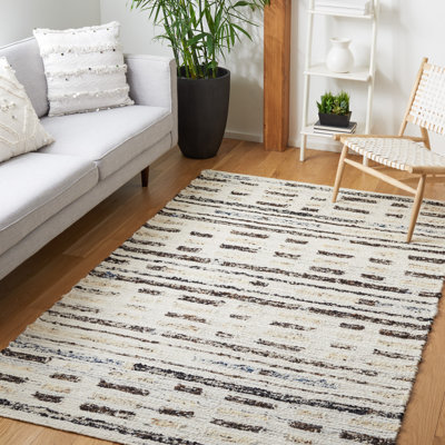 Tapis ivoire / brun foncé tissé à la main Ihechikara