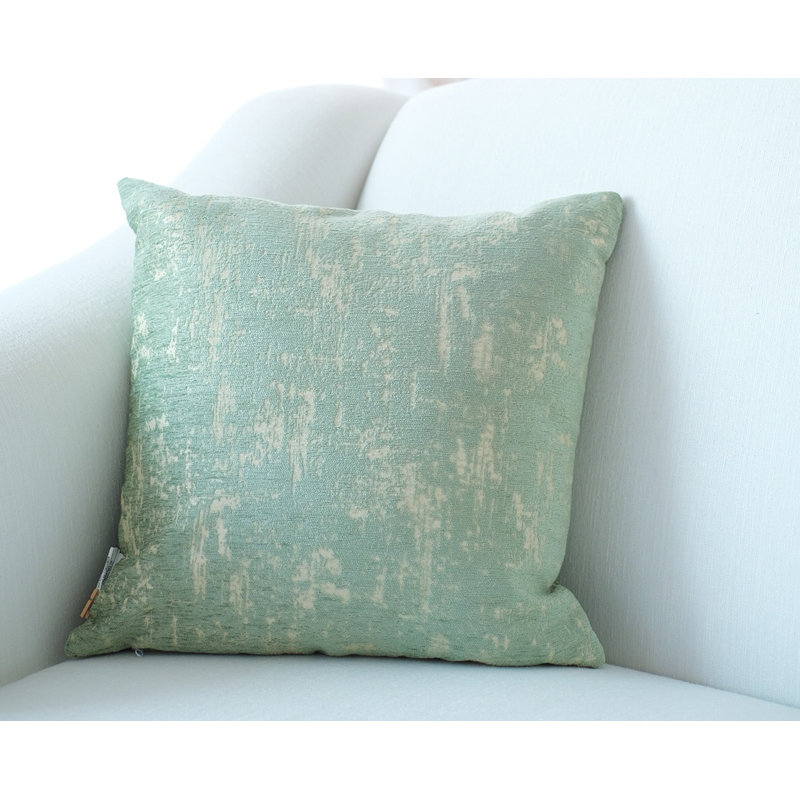 Mint and Beige Chenille Fabric Square Throw Pillow