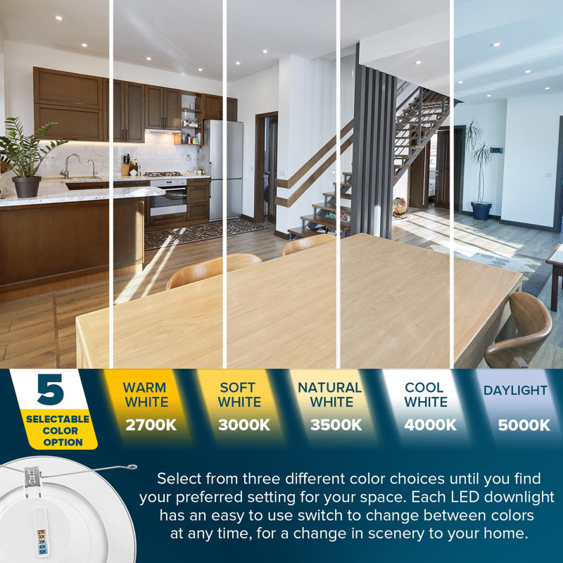 6'' White LED Retrofit Recessed Lighting Kit with Selectable Color Temperature