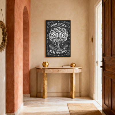 Tableau noir 2026 ballons et étoiles toile tendue Art nouveau joyeux voeux, reproduction de peinture à l'huile pour la décoration intérieure et les fêtes
