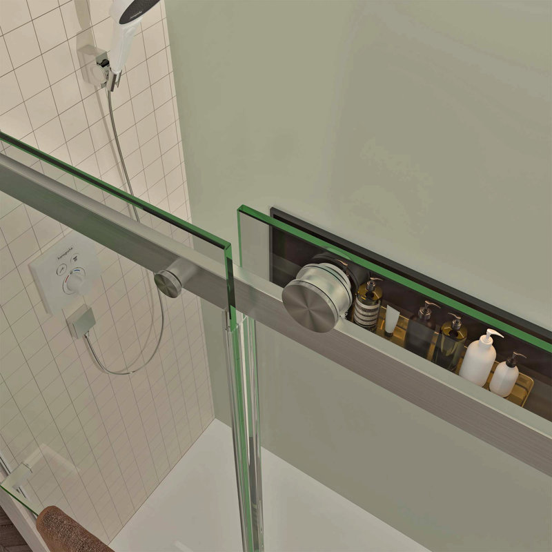 56-60"W X 76"H Sliding Shower Door, Frameless Glass Shower Door With Brushed Nickel Hardware, Towel Bar And Handle,Drop Shipping Available