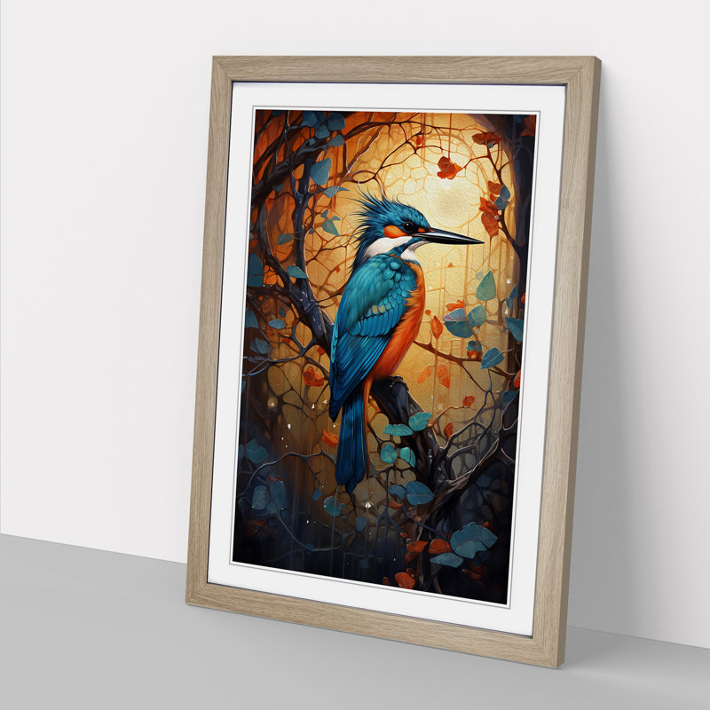 Kingfisher Futurism - Framed Print, Oak Framed, 46cm H x 34cm W x 2" D