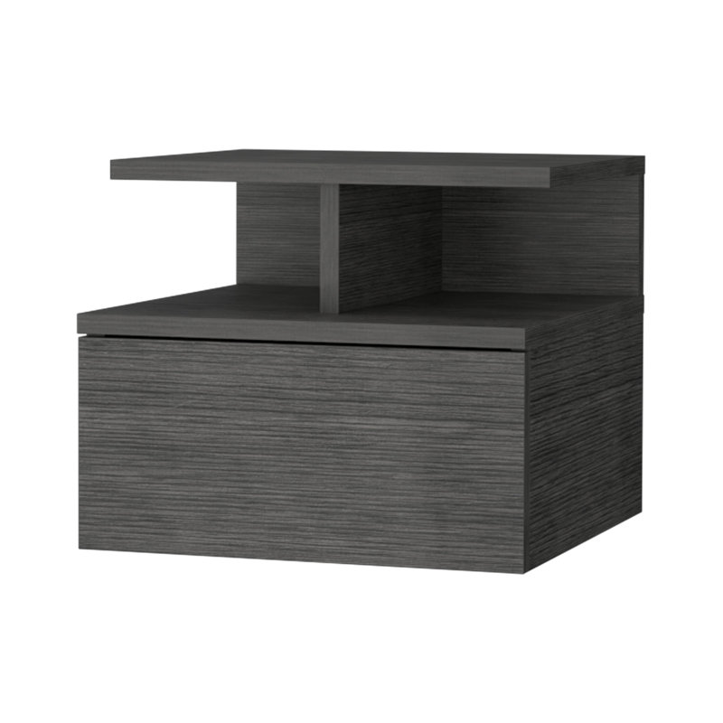 14" Wood One Drawer Floating Nightstand, Smokey Oak