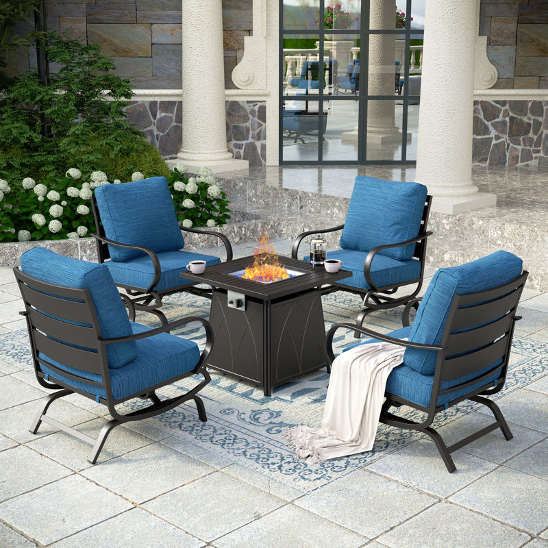 Tapasi Outdoor Patio Conversation Furniture Set, Peacock Blue, Rocking Chair