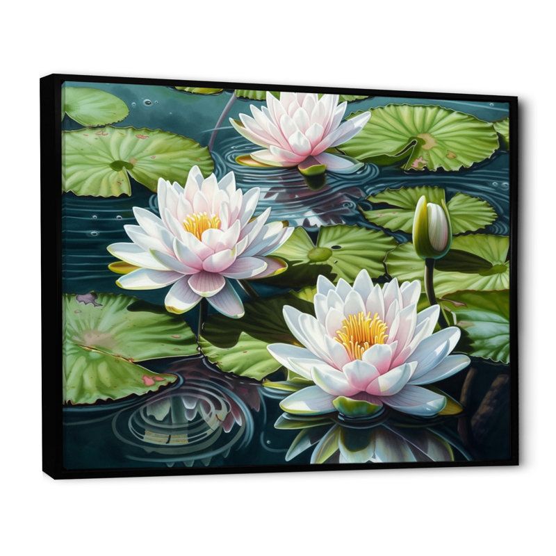 Coussin de lis rose élégant - feuilles florales, impressions sur toile, L 20 po x H 12 po, Cadre flottant noir