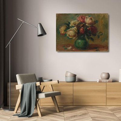 «Roses in a Vase» par Pierre-Auguste Renoir, reproduction d'art sur toile tendue avec châssis