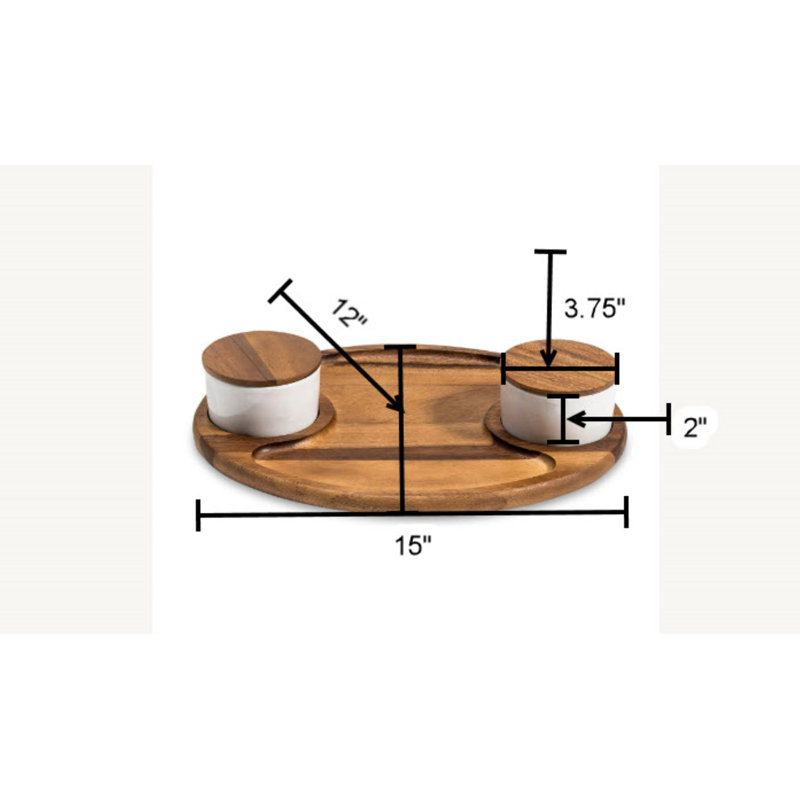 Acacia Wood Charcuterie Tray with Ceramic Bowls and Lids