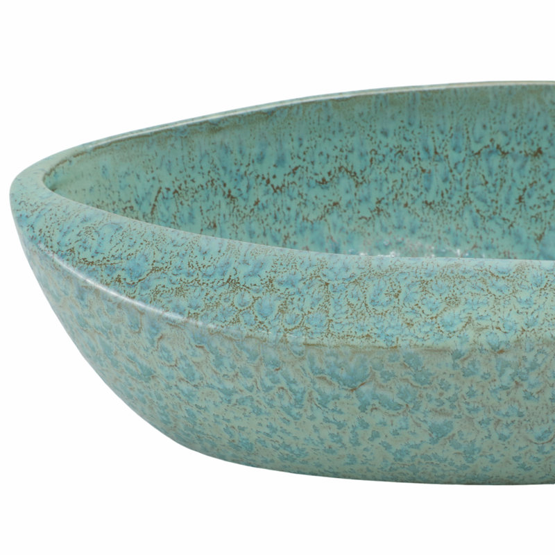Bol décoratif décoratif en céramique ovale pour la maison - Bol décoratif moderne avec motif abstrait pour comptoir de cuisine ou décoration intérieure - 18 po, vert