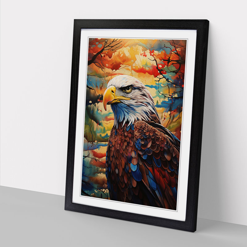 Eagle Expressionism - Single Picture Frame Print on Wood, Black Framed, 46cm H x 34cm W