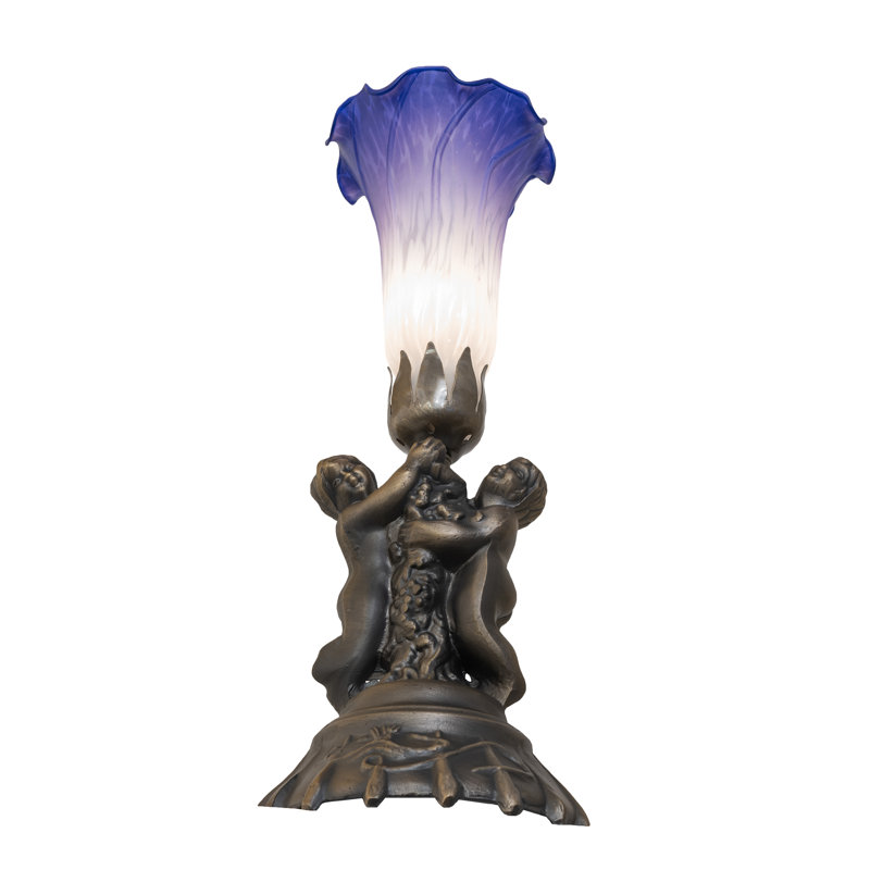 Lampe d'appoint 13 po x 13 po Tiffany Pond, Bronze, Bleu / blanc