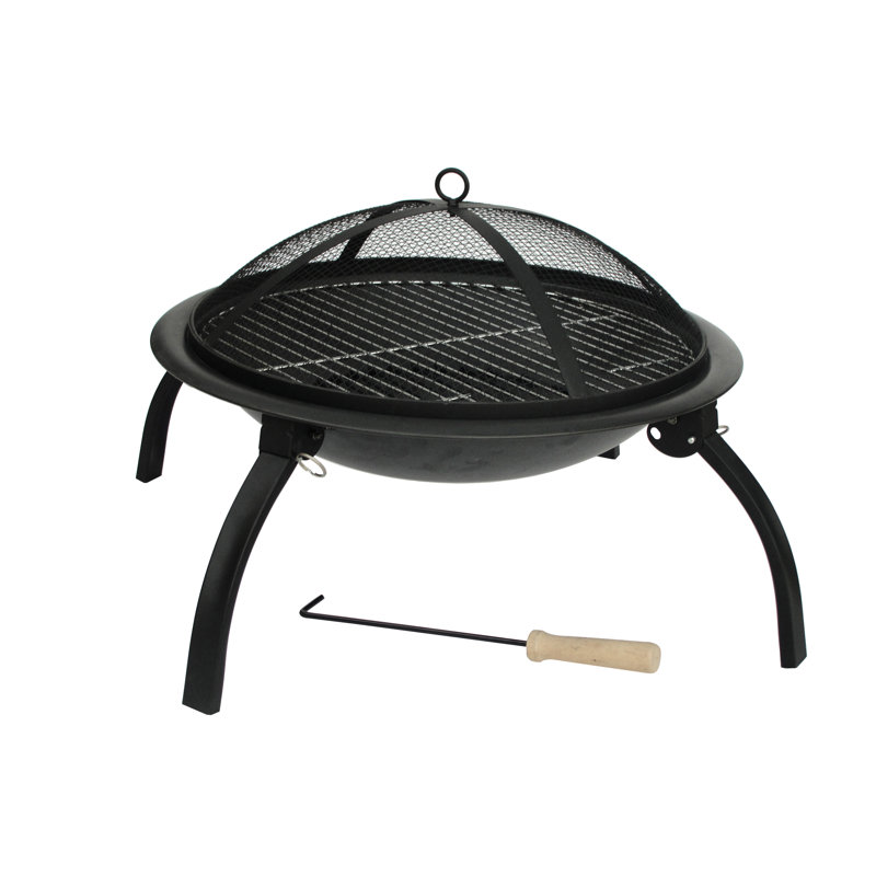 Portable Black Steel Folding Fire Pit with Mesh Screen