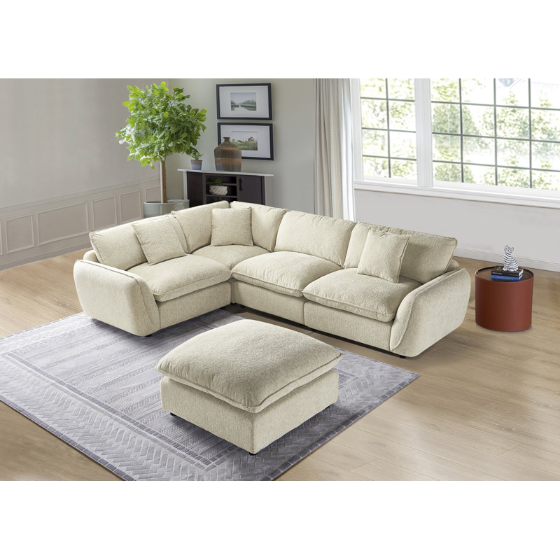 Canapé modulaire rembourré 5 pièces avec canapé et repose-pieds, Polyester sable