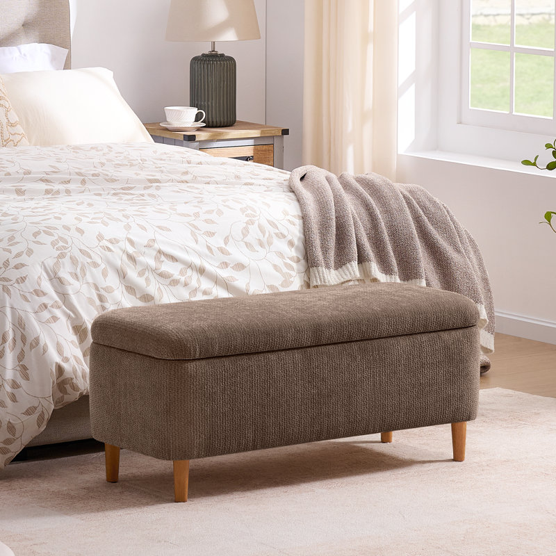 Polyester Upholstered Storage Bench, Brown