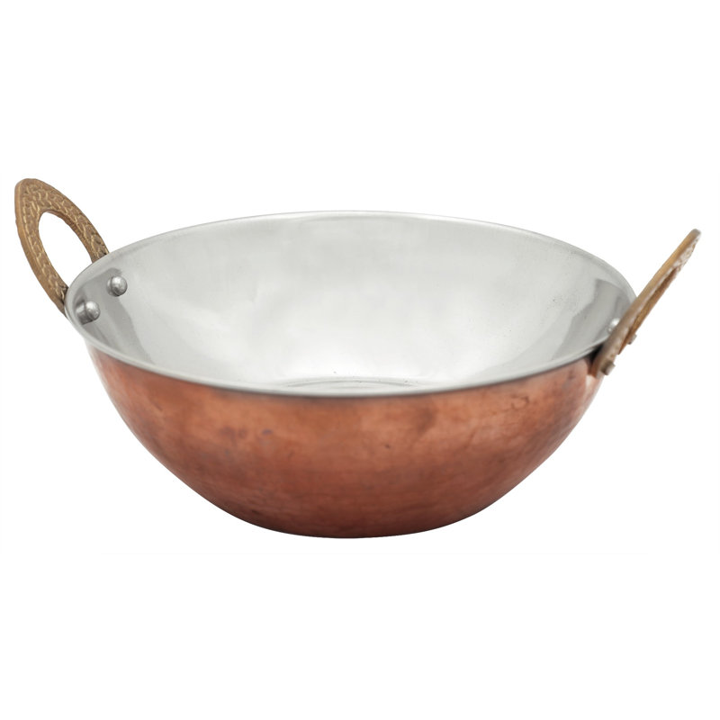 Petit kadhaï en acier inoxydable fabriqué à la main avec fond en cuivre - Mini poêle à frire indienne classique, fabrication en métal double pour une cuisson efficace et un service élégant