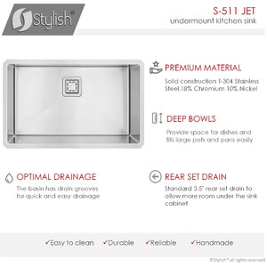 STYLISH 30 inch Single Bowl Stainless Steel Kitchen Sink with Square ...