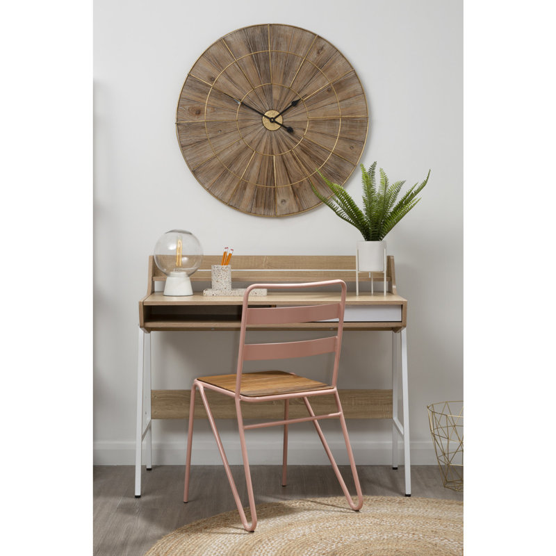 Octa Metal Base Writing Desk, White, Natural