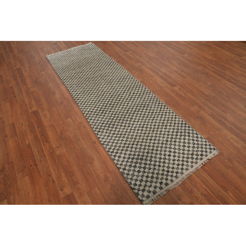 Tapis de couloir all-over à carreaux de style moderne Gabbeh 3 x 8