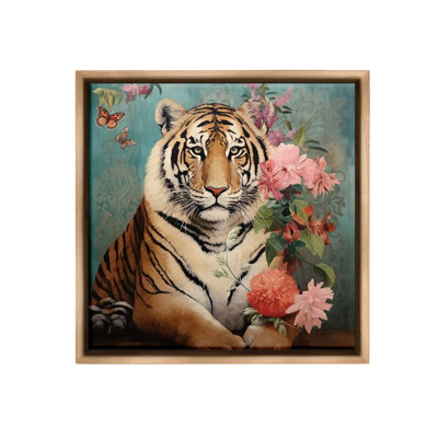 «Vintage Tiger & Bouquet Floater Frame» par Lazar Studio sur toile
