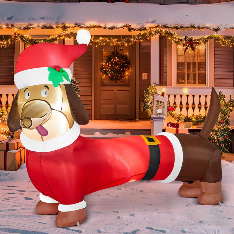 5 FT Christmas Puppy Dachshund Inflatable Decoration with Build-in LED