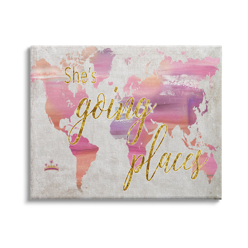 Glam Pink Ombre Map She's Going Places Expression par Nan - Art textuel, H 36 po x l 48 po, Toile tendue