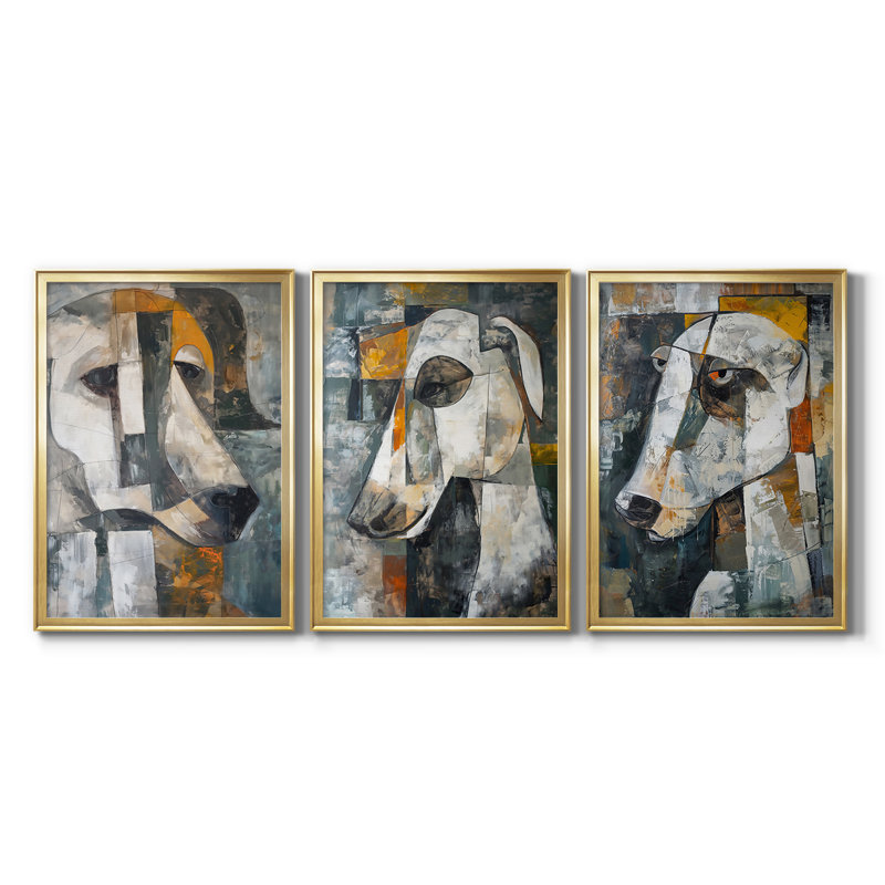 ANIMALS Series Cxxi - Toile tendue avec châssis sur mesure - 3 pièces, H 19 po x l 27 po, Doré