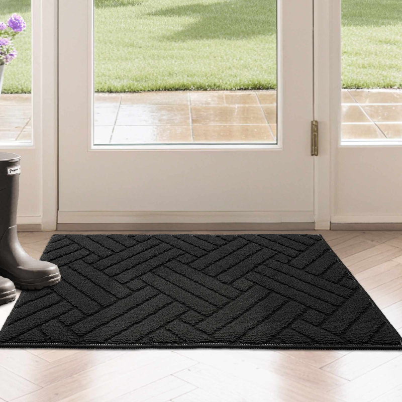 Non-Slip Geometric Indoor Doormat, 50.8cm W x 81.3cm L, Dark Grey