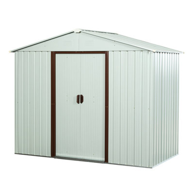 White 6ft X 5ft Outdoor Metal Shed - Robust Galvanized Iron Build, Panels, Airy Punched Vents, Sliding Door With Lock, Simple Assembly Process Storage Foundation, Frame, Doors, Padlock, Easy