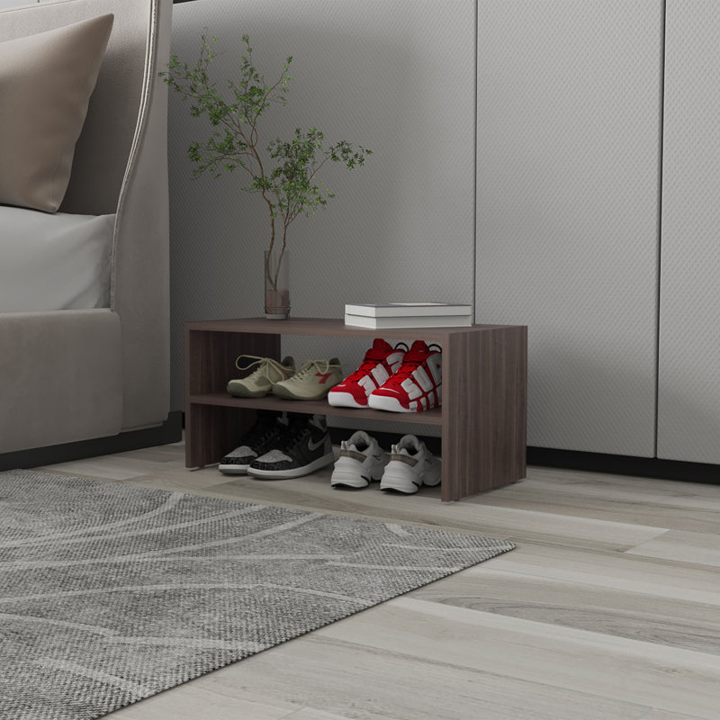 Norris shoe rack in melamine with 2 shelves, Gray