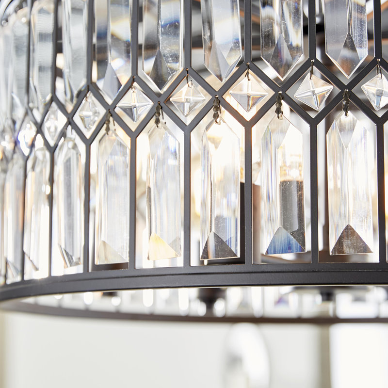 Kimes Metal Crystal Embellished 6 Light Black Chandelier with Link Chain