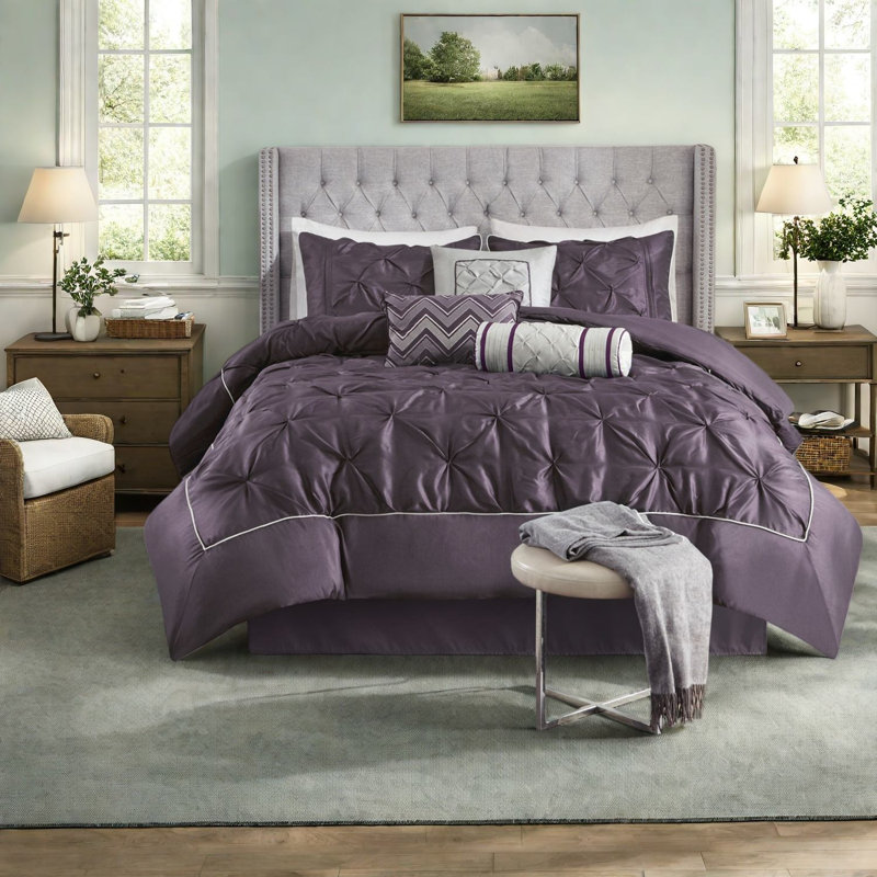Ensemble de literie, prune touffetée en polyester pour maison moderne