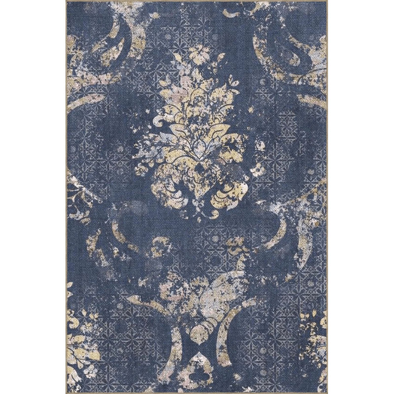 Blue Beige Themed Motif Ethnic Floral Patterned Vintage Decorative Carpet, Round 5'