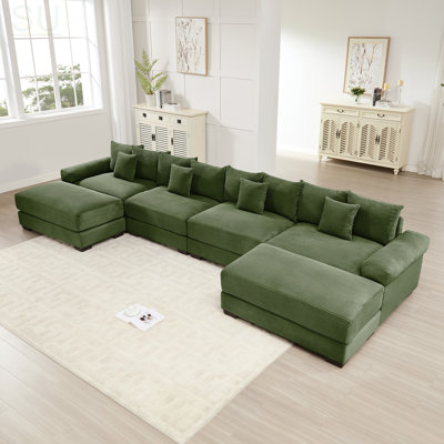 Oversized Cloud Modular U-Shape Sectional Couch With Ottoman, Premium Corduroy Fabric, Deep Seat, Wide Armrests, And 8 Throw Pillows, Easy Assembly, Ideal For Living Rooms And Studies