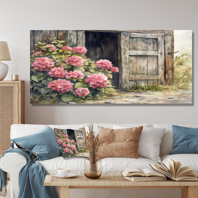 Hortensias par The Farmhouse Gate I - hydrangées, impression murale, H 28 po x l 60 po