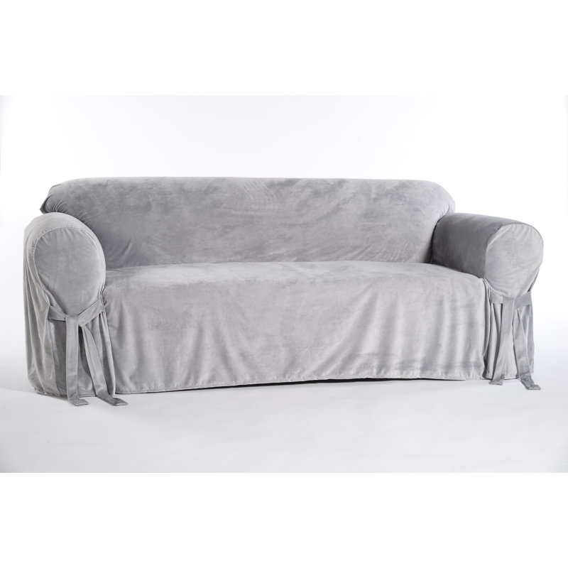 Box Cushion Sofa Slipcover, Silver, Velvet, 36" H x 78" W x 36" D