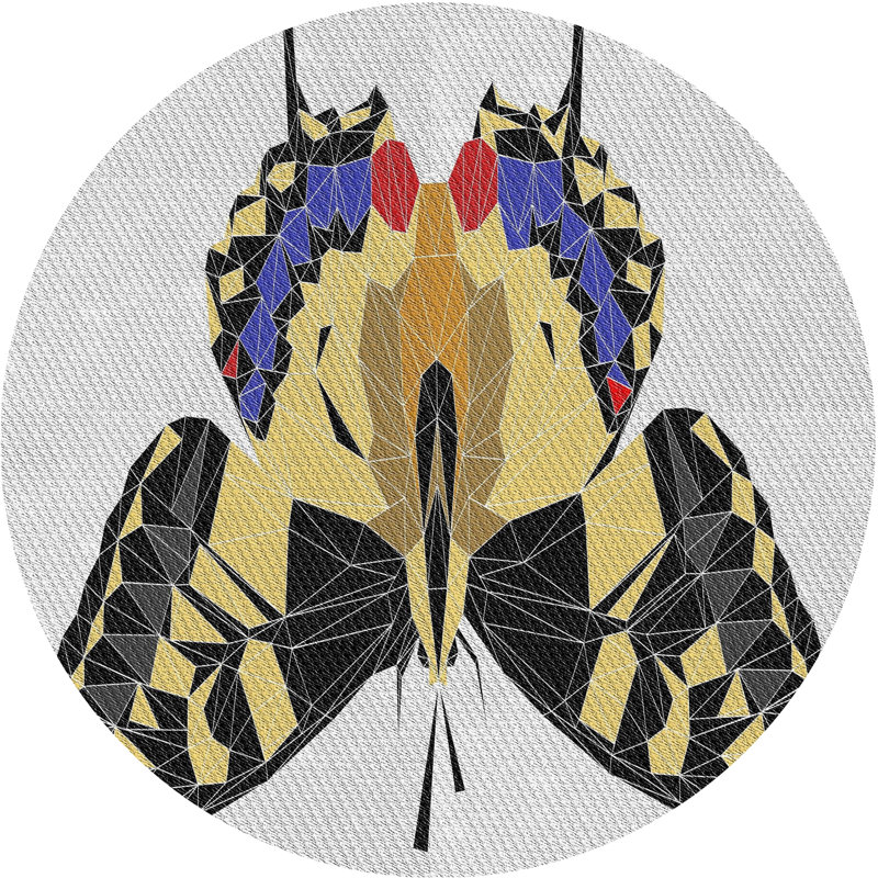 Tapis beige/noir/bleu à motifs, Rond 3 pi