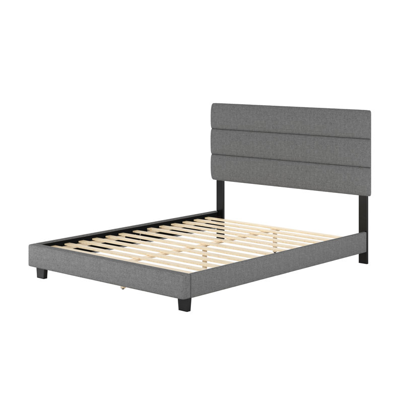 Sicily Gray Upholstered Linen Queen Platform Bed with Headboard