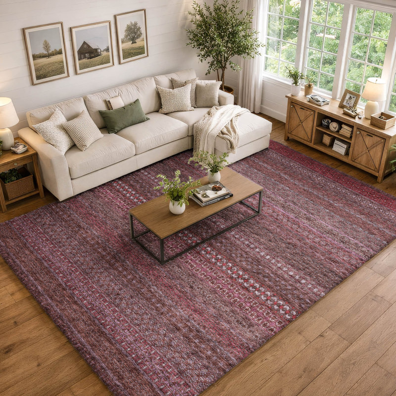Premium Machine Washable Dream Shag ADS527 Striped Rug, 9' x 12', Merlot