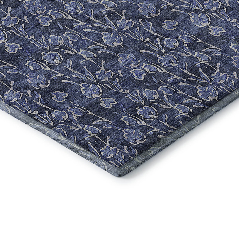 Premium Machine Washable Prisco Navy Rug, Runner 2'3" x 7'6"